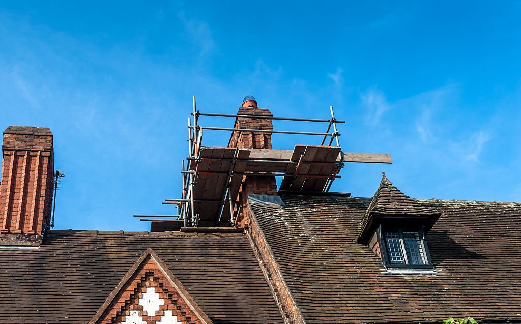 Chimney restoration on an old, period house in England.
