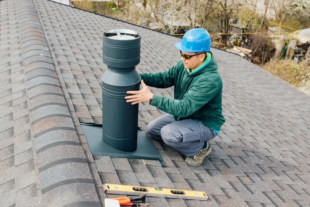 Technician checking a flue system